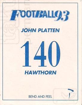 1993 Select AFL Stickers #140 John Platten Back